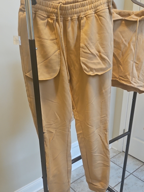 Danielle Guizio Pants - Danielle Guizio Beige/Tan Drawstring Jogger Pants with Patch Pockets